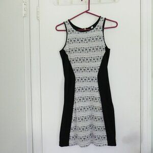 Kensie knee length black illusion dress with white lace size XS